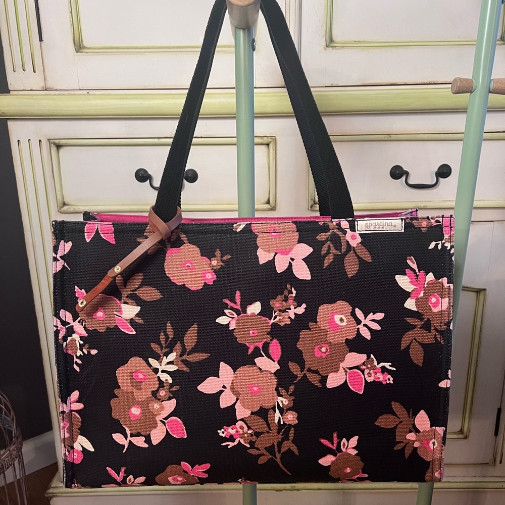 Spartina Floral Tote Bag with Pink and Brown Design